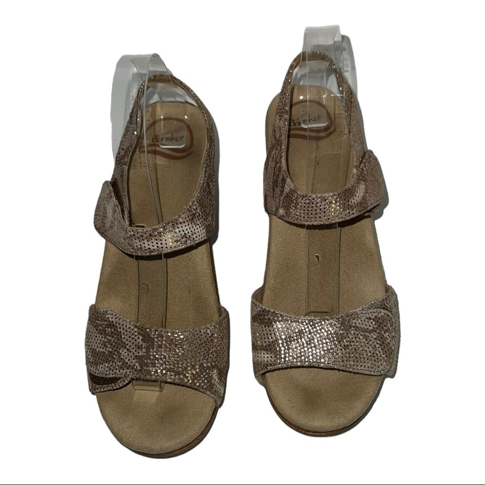 Dansko Sonnet Tan Snakeskin Leather Sandals - Picture 3 of 12